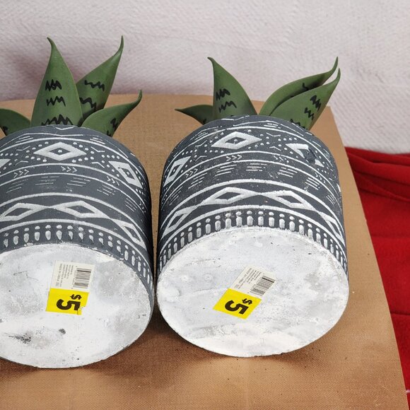 Faux Plants in Grey Tribal Print Faux Cement Pots Set of 3 4"Wx9"H - Picture 16 of 16